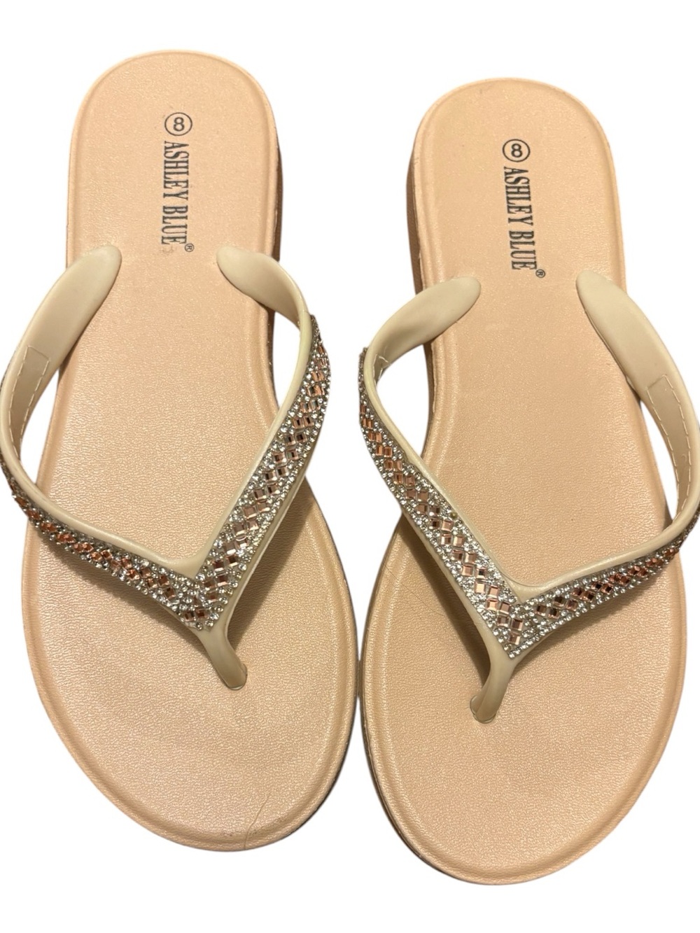 Ashley Blue Nude Jeweled Thong Sandals